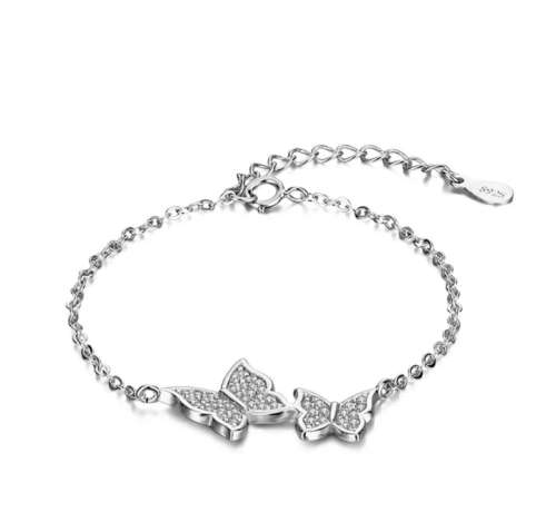925 Silver Encrusted Micron Zirconia Butterflies Bracelet