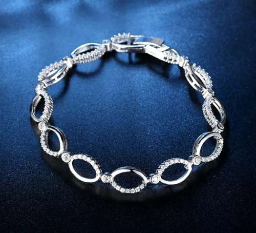 925 Silver Oval Link Cubic Zirconia Bracelet