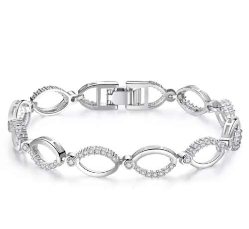 925 Silver Oval Link Cubic Zirconia Bracelet