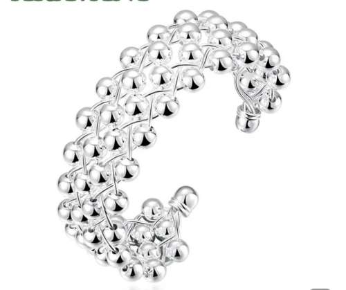 925 Silver Open Cuff Bean Bangle