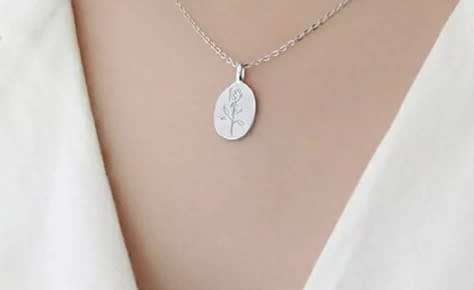 925 Silver Engraved Rose Flower Necklace