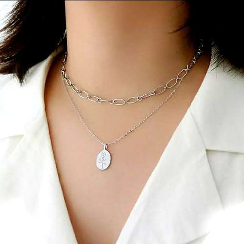 925 Silver Engraved Rose Flower Necklace