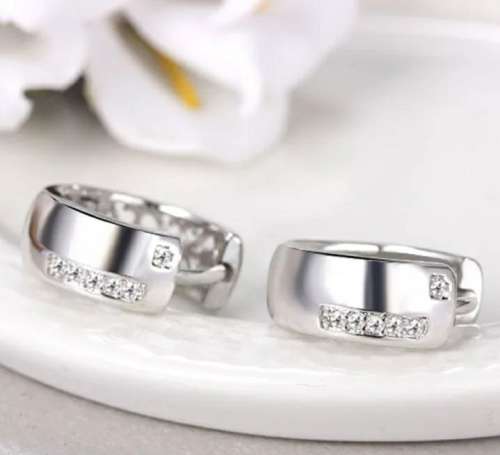 925 Silver Little Diamond Hoop Earring