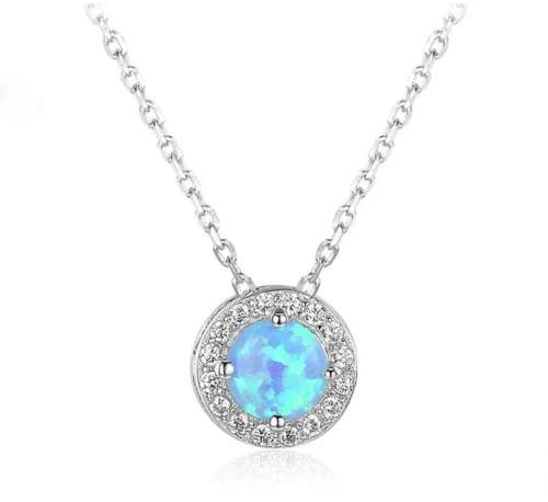 925 Silver Blue Crystal Necklace and Earrings Set.