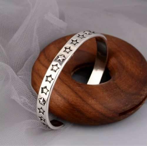 925 Silver Multi Star Open Cuff Bangle