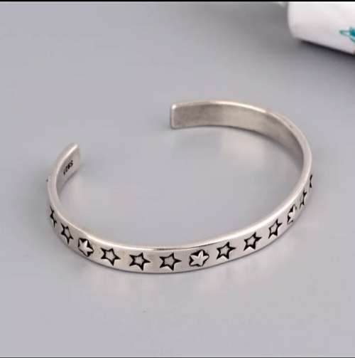 925 Silver Multi Star Open Cuff Bangle