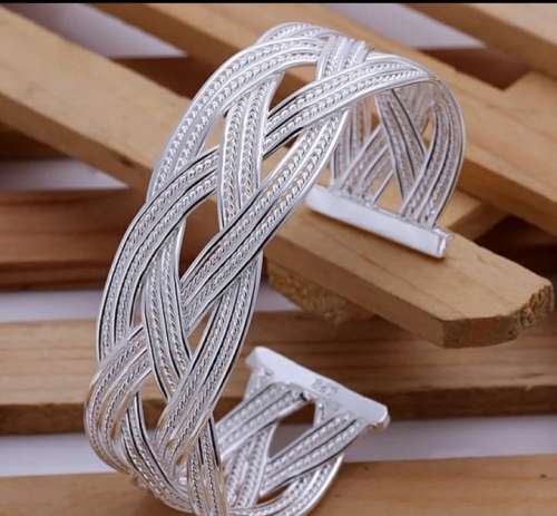 925 Silver Braided Open Cuff Bangle