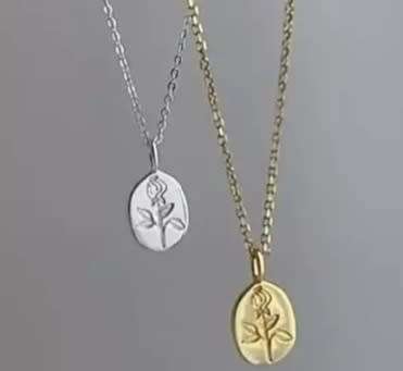 925 Silver Engraved Rose Flower Necklace
