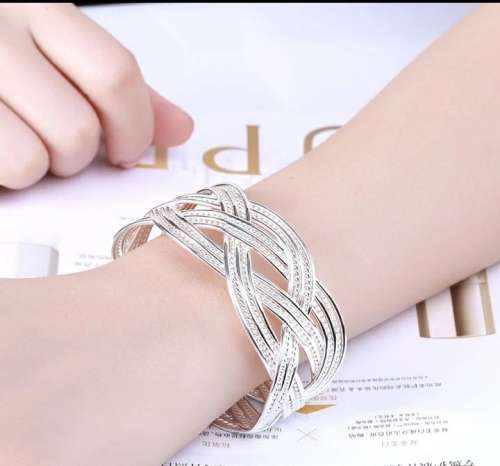 925 Silver Braided Open Cuff Bangle