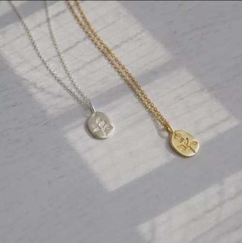 925 Silver Engraved Rose Flower Necklace