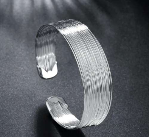 925 Silver Multi Line Open Cuff Bangle