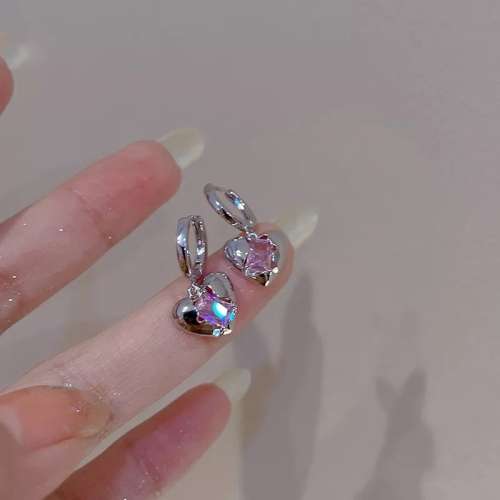 925 Silver Pink Heart Earrings