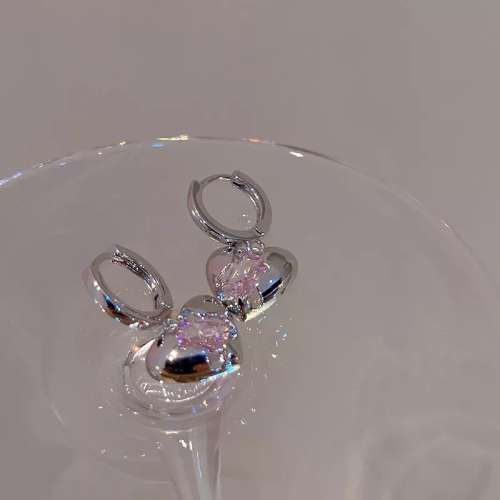 925 Silver Pink Heart Earrings