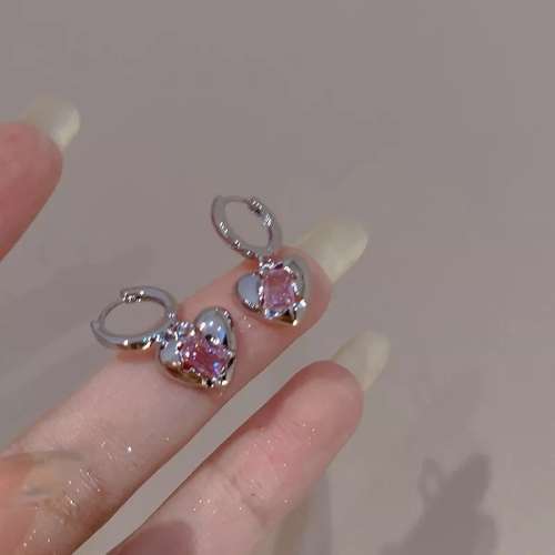 925 Silver Pink Heart Earrings