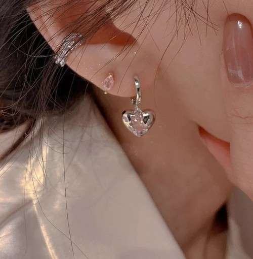 925 Silver Pink Heart Earrings