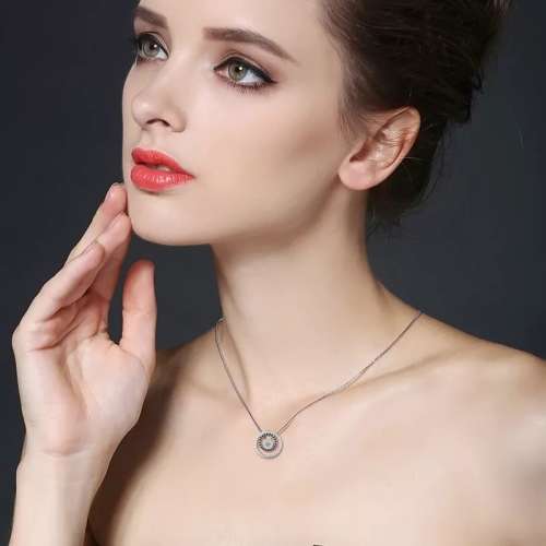 925 Silver Double Circle Black Spinel CZ Necklace