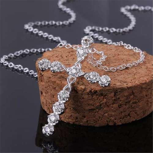 925 Silver CZ Cross Necklace
