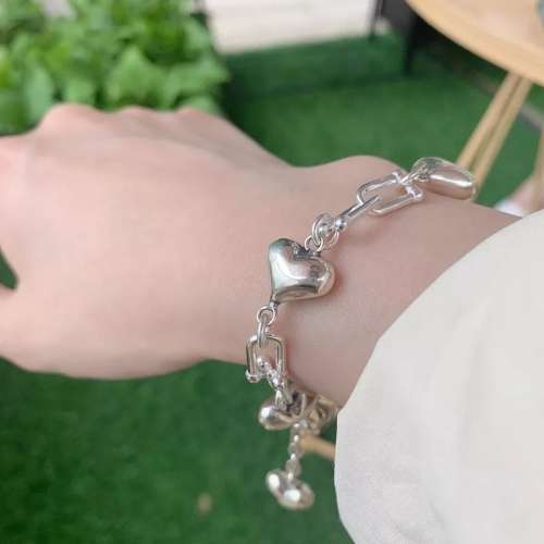 SPECIAL -925 Silver U Shape Bracelet with Hearts
