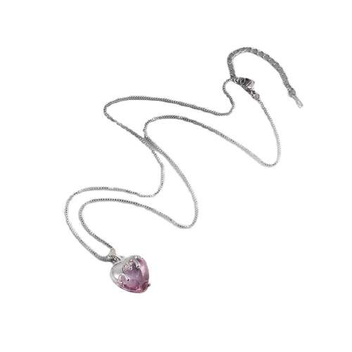 925 Silver  Pink Lava Heart Necklace