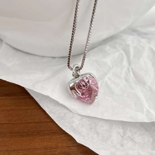 925 Silver  Pink Lava Heart Necklace