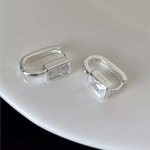 925 Silver Square CZ U-Shaped Earrings