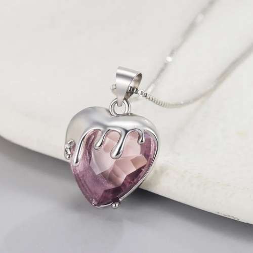 925 Silver  Pink Lava Heart Necklace