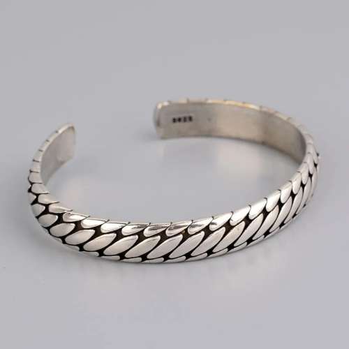 925 Silver Oval Pattern Open Cuff Bangle