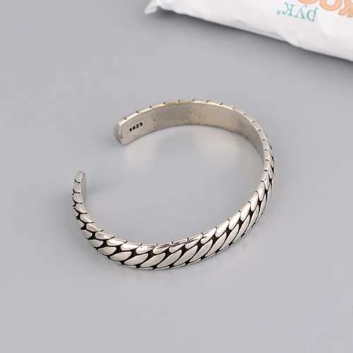 925 Silver Oval Pattern Open Cuff Bangle