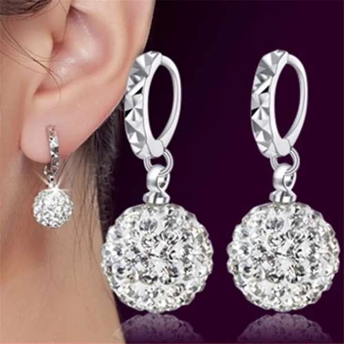 925 Silver CZ Glitter Ball  Earrings