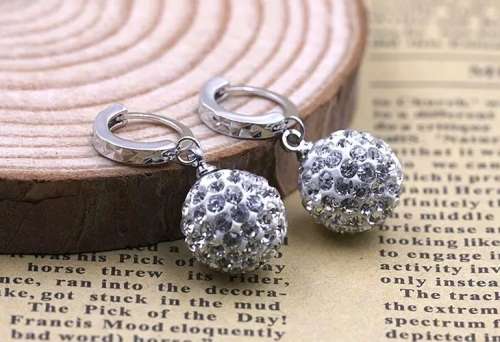 925 Silver CZ Glitter Ball  Earrings
