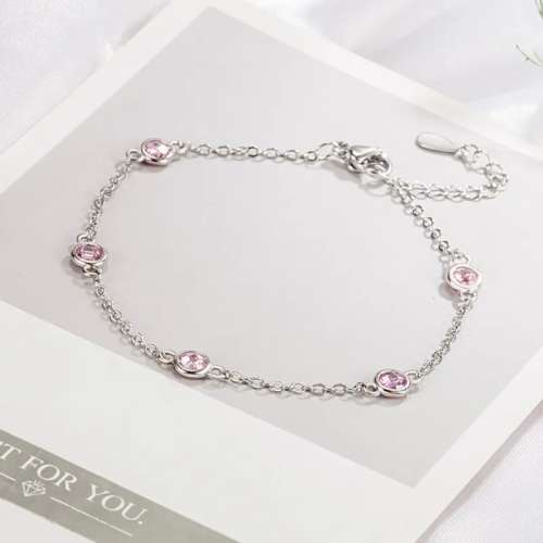 925 Silver Pink Stone Bracelet