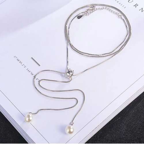 SPECIAL - 925 Silver Long Pearl Tassel Necklace