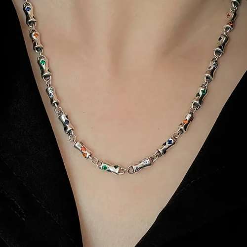 925 Silver Multi Colour CZ Necklace