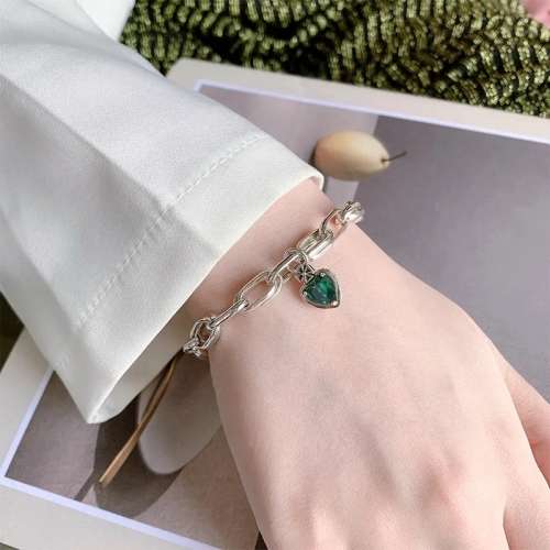 925 Silver Green Stone  Bracelet