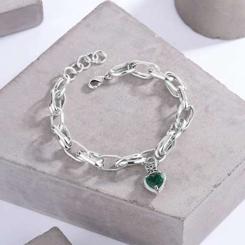 925 Silver Green Stone  Bracelet