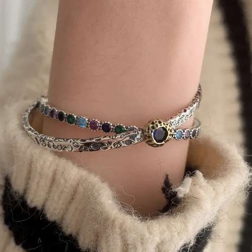 925 Silver Multicolour CZ Open Cuff Bangle