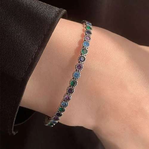 925 Silver Multicolour CZ Open Cuff Bangle