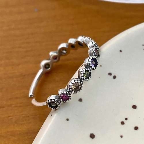 925 Silver Multicolour Resizeable Ring