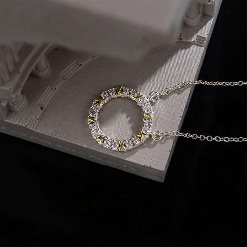 925 Silver Two Colour CZ Halo Necklace