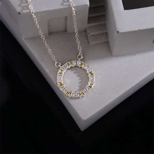 925 Silver Two Colour CZ Halo Necklace