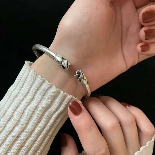 925 Silver Vintage Open Cuff Flower Bangle