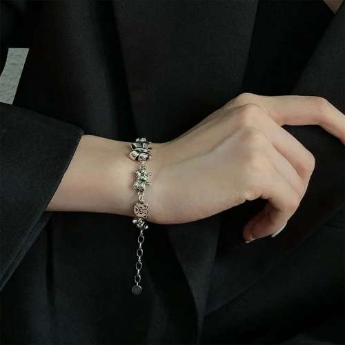 925 Silver Bear Head and Bow Bracelet