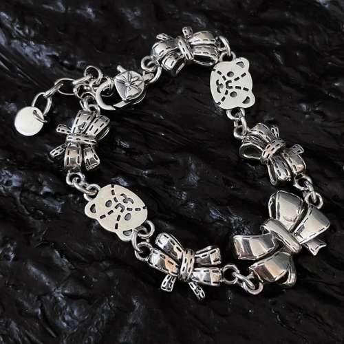 925 Silver Bear Head and Bow Bracelet