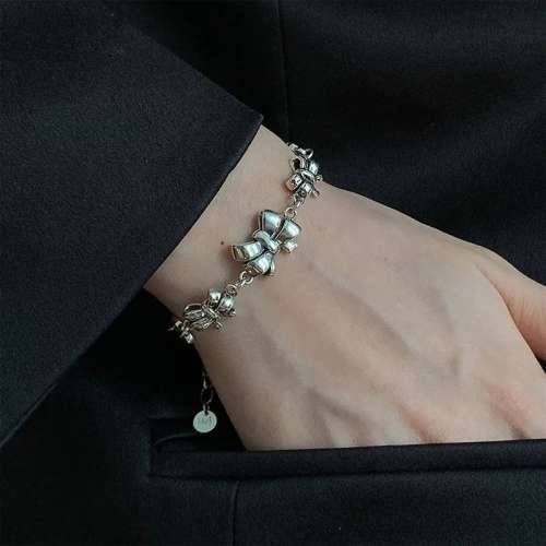 925 Silver Bear Head and Bow Bracelet