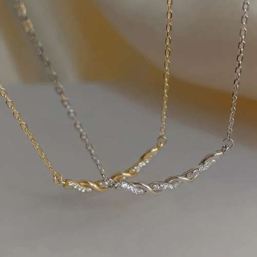925 Silver Ripple Winding CZ Necklace