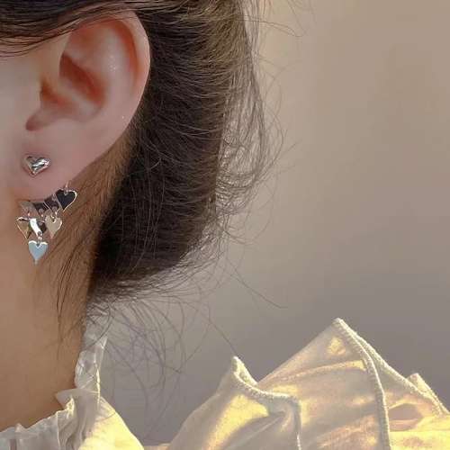 925 Silver Heart Tassel Earrings