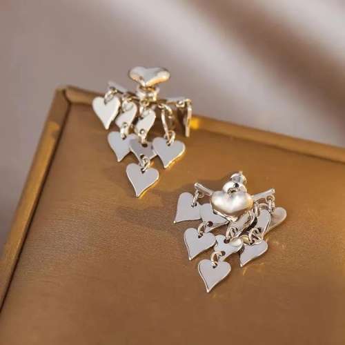 925 Silver Heart Tassel Earrings