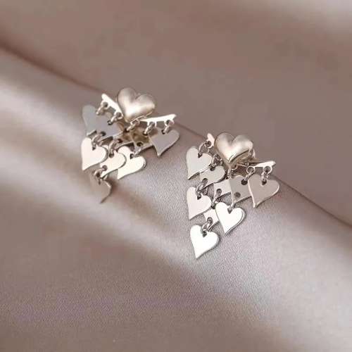 925 Silver Heart Tassel Earrings