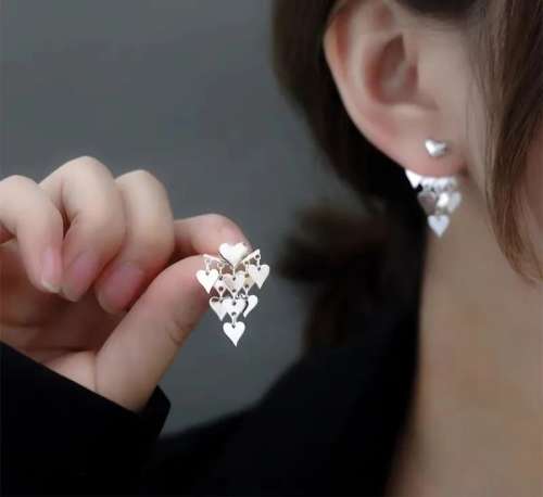 925 Silver Heart Tassel Earrings