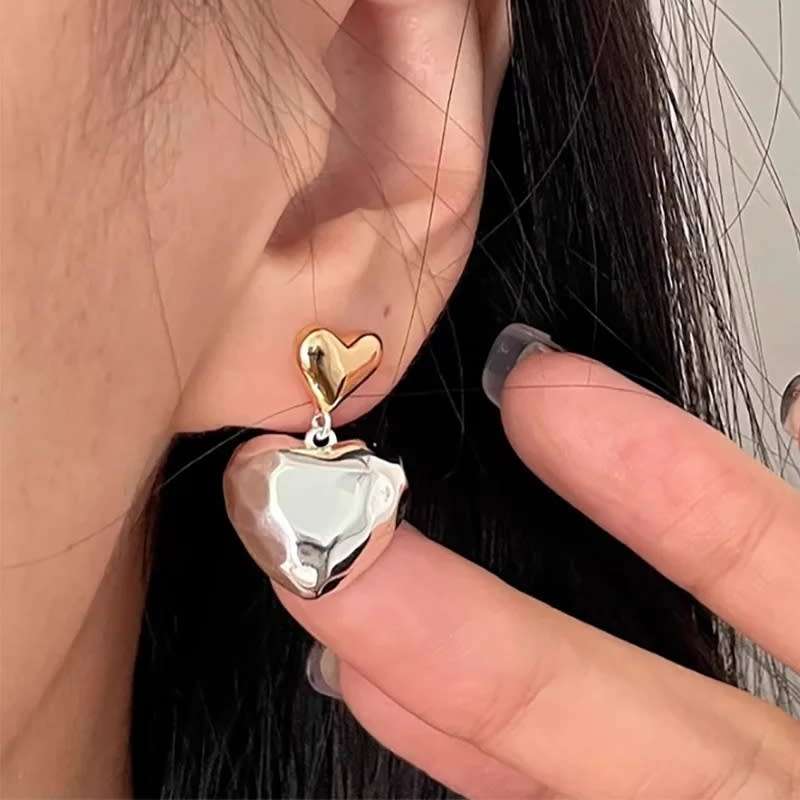 925 Silver Silver & Gold Heart Earrings